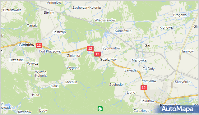 mapa Goździków gmina Gielniów, Goździków gmina Gielniów na mapie Targeo