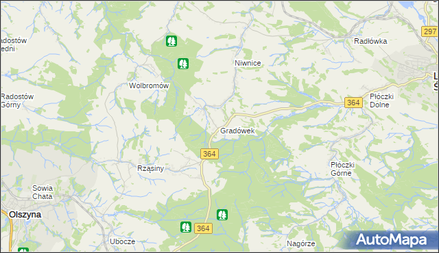 mapa Gradówek gmina Lwówek Śląski, Gradówek gmina Lwówek Śląski na mapie Targeo