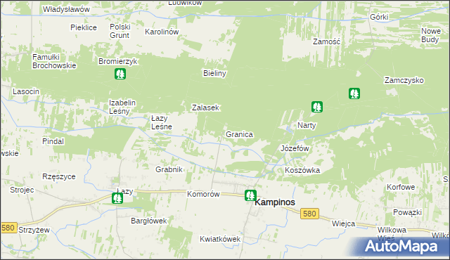 mapa Granica gmina Kampinos, Granica gmina Kampinos na mapie Targeo