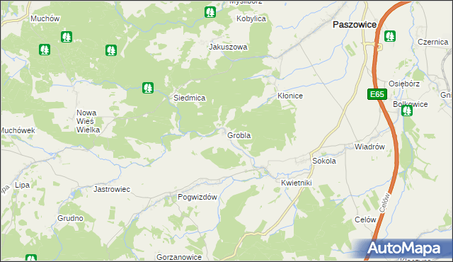 mapa Grobla gmina Paszowice, Grobla gmina Paszowice na mapie Targeo