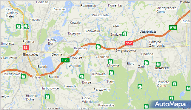 mapa Grodziec gmina Jasienica, Grodziec gmina Jasienica na mapie Targeo