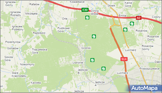 mapa Grotniki gmina Zgierz, Grotniki gmina Zgierz na mapie Targeo