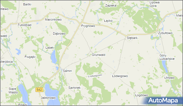 mapa Grunwald powiat ostródzki, Grunwald powiat ostródzki na mapie Targeo