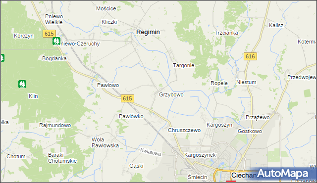 mapa Grzybowo gmina Regimin, Grzybowo gmina Regimin na mapie Targeo