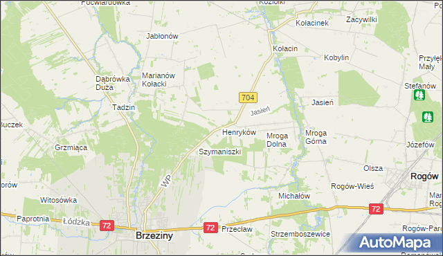 mapa Henryków gmina Brzeziny, Henryków gmina Brzeziny na mapie Targeo