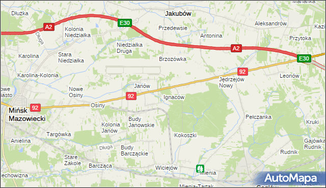 mapa Ignaców gmina Mińsk Mazowiecki, Ignaców gmina Mińsk Mazowiecki na mapie Targeo