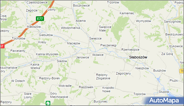 mapa Ilkowice gmina Słaboszów, Ilkowice gmina Słaboszów na mapie Targeo
