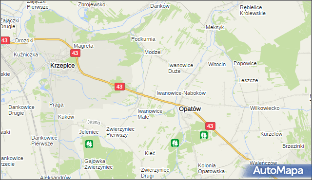 mapa Iwanowice-Naboków, Iwanowice-Naboków na mapie Targeo
