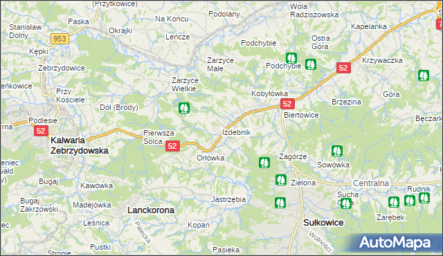 mapa Izdebnik gmina Lanckorona, Izdebnik gmina Lanckorona na mapie Targeo