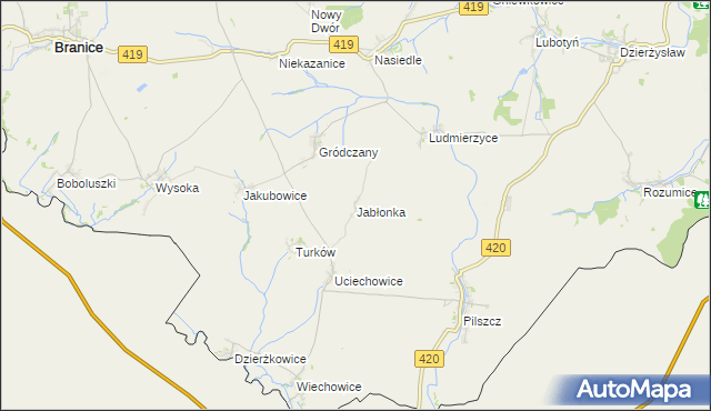 mapa Jabłonka gmina Branice, Jabłonka gmina Branice na mapie Targeo