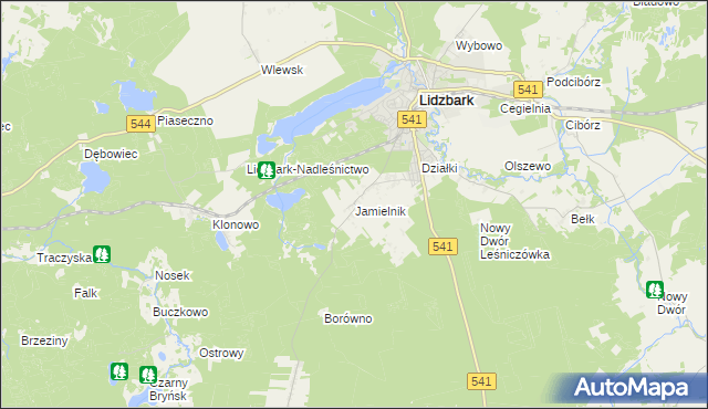 mapa Jamielnik gmina Lidzbark, Jamielnik gmina Lidzbark na mapie Targeo