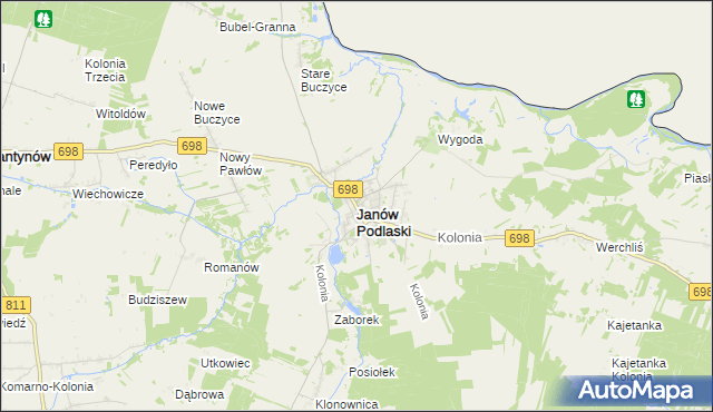 mapa Janów Podlaski, Janów Podlaski na mapie Targeo