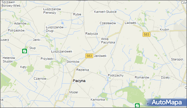 mapa Janówek gmina Pacyna, Janówek gmina Pacyna na mapie Targeo