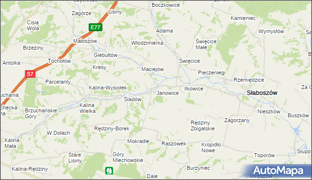 mapa Janowice gmina Słaboszów, Janowice gmina Słaboszów na mapie Targeo