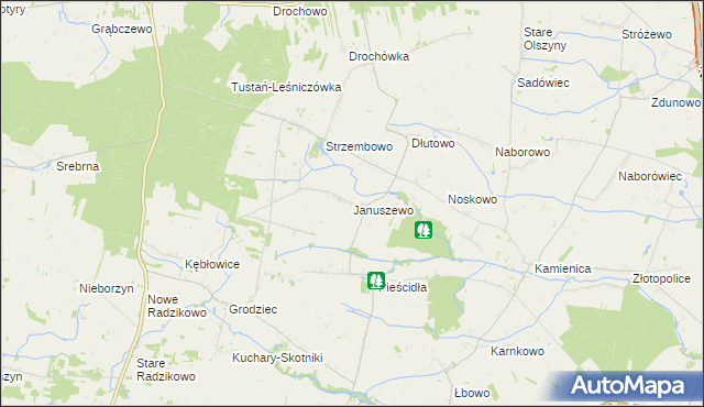 mapa Januszewo gmina Naruszewo, Januszewo gmina Naruszewo na mapie Targeo