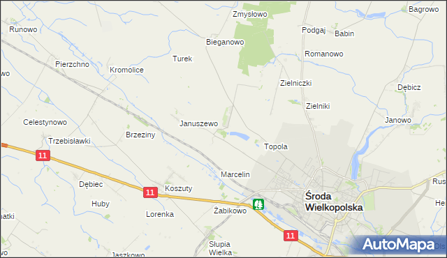 mapa Jarosławiec gmina Środa Wielkopolska, Jarosławiec gmina Środa Wielkopolska na mapie Targeo