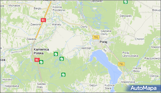 mapa Jastrząb gmina Poraj, Jastrząb gmina Poraj na mapie Targeo