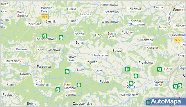 mapa Jastrzębia gmina Ciężkowice, Jastrzębia gmina Ciężkowice na mapie Targeo