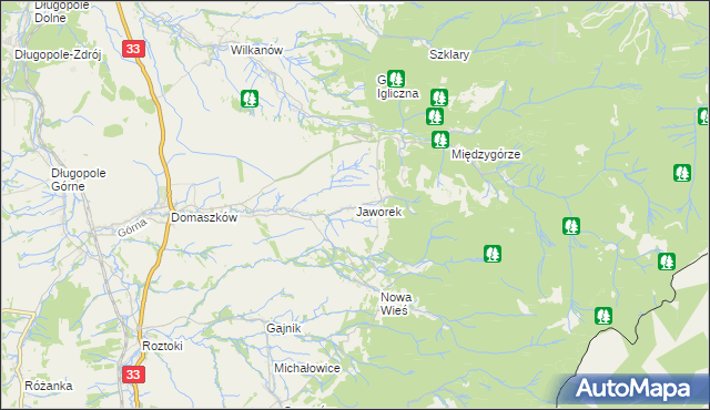 mapa Jaworek gmina Międzylesie, Jaworek gmina Międzylesie na mapie Targeo