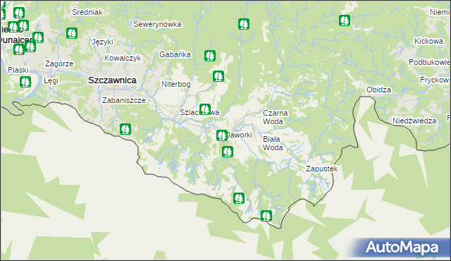 mapa Jaworki gmina Szczawnica, Jaworki gmina Szczawnica na mapie Targeo