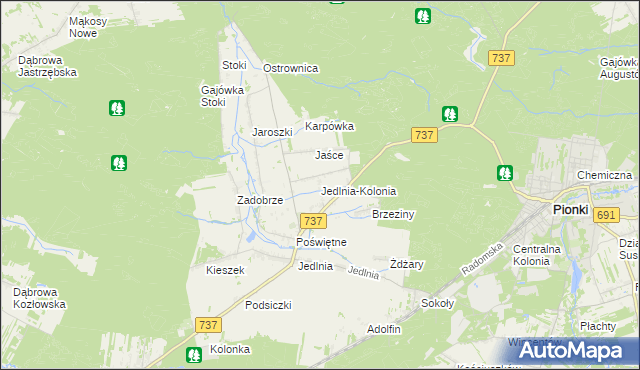 mapa Jedlnia-Kolonia, Jedlnia-Kolonia na mapie Targeo