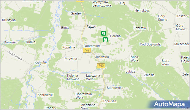 mapa Jeżowiec gmina Kluczewsko, Jeżowiec gmina Kluczewsko na mapie Targeo