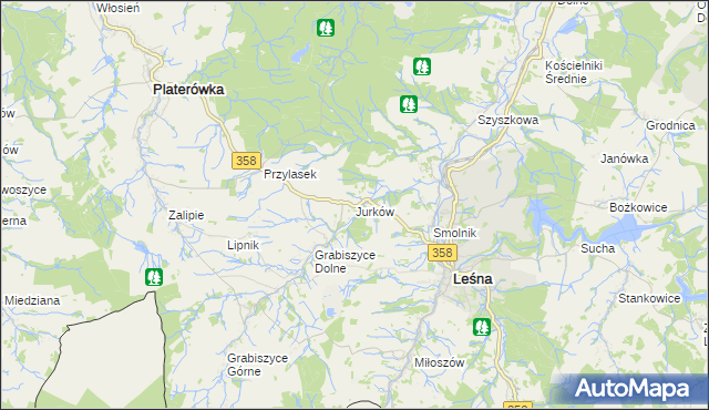 mapa Jurków gmina Leśna, Jurków gmina Leśna na mapie Targeo