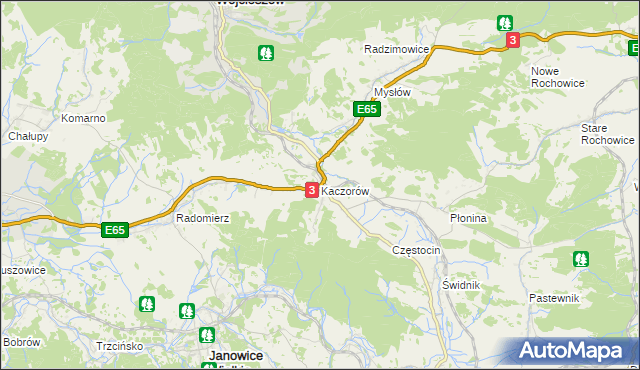 mapa Kaczorów gmina Bolków, Kaczorów gmina Bolków na mapie Targeo