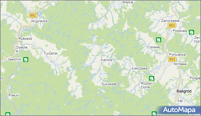 mapa Kalnica gmina Zagórz, Kalnica gmina Zagórz na mapie Targeo