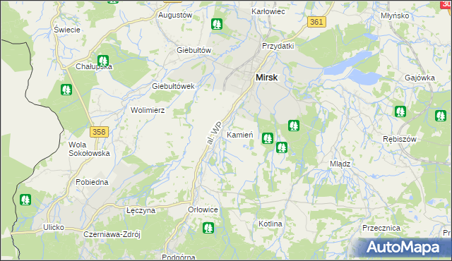 mapa Kamień gmina Mirsk, Kamień gmina Mirsk na mapie Targeo