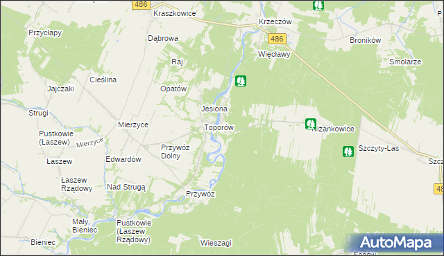 mapa Kamion gmina Wierzchlas, Kamion gmina Wierzchlas na mapie Targeo