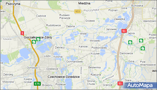 mapa Kaniów gmina Bestwina, Kaniów gmina Bestwina na mapie Targeo