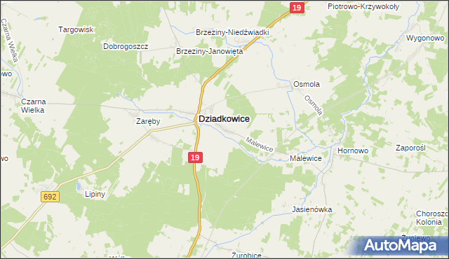mapa Kąty gmina Dziadkowice, Kąty gmina Dziadkowice na mapie Targeo
