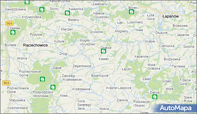 mapa Kawec, Kawec na mapie Targeo