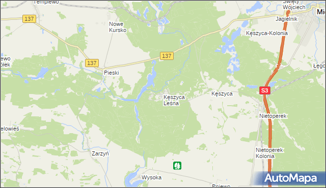 mapa Kęszyca Leśna, Kęszyca Leśna na mapie Targeo