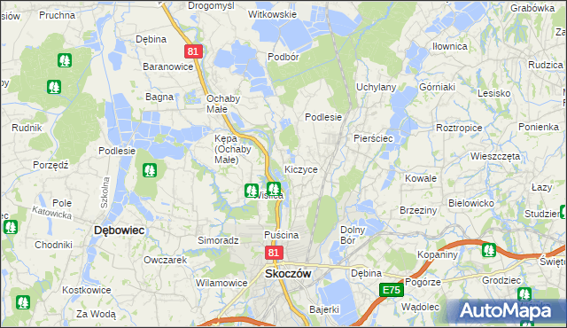 mapa Kiczyce, Kiczyce na mapie Targeo