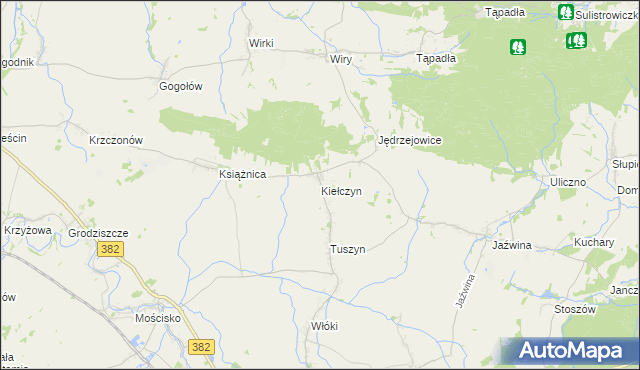 mapa Kiełczyn gmina Dzierżoniów, Kiełczyn gmina Dzierżoniów na mapie Targeo