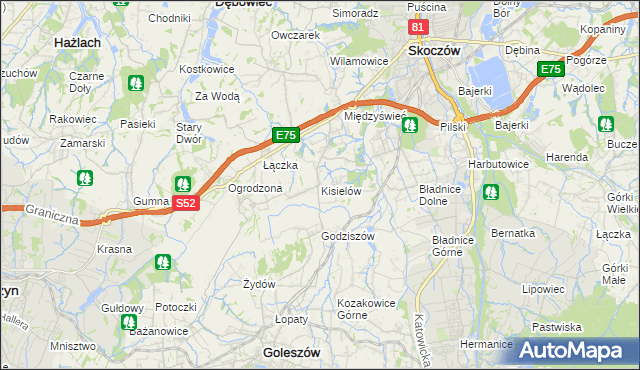 mapa Kisielów gmina Goleszów, Kisielów gmina Goleszów na mapie Targeo