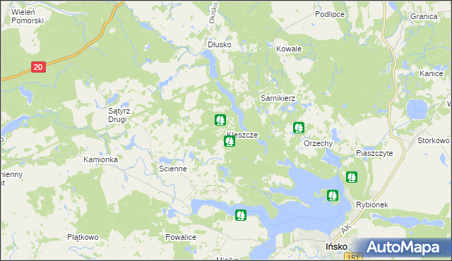 mapa Kleszcze gmina Ińsko, Kleszcze gmina Ińsko na mapie Targeo