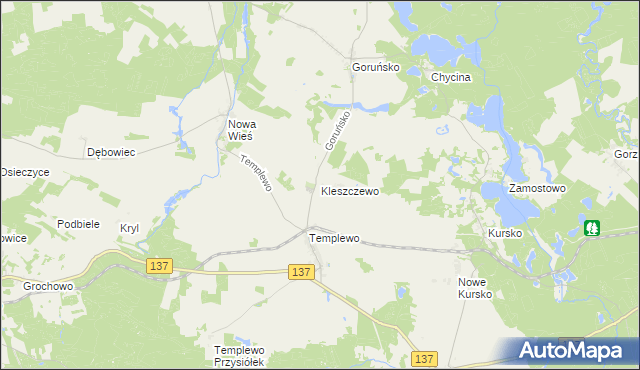 mapa Kleszczewo gmina Bledzew, Kleszczewo gmina Bledzew na mapie Targeo