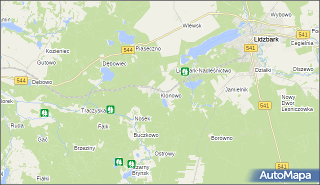 mapa Klonowo gmina Lidzbark, Klonowo gmina Lidzbark na mapie Targeo