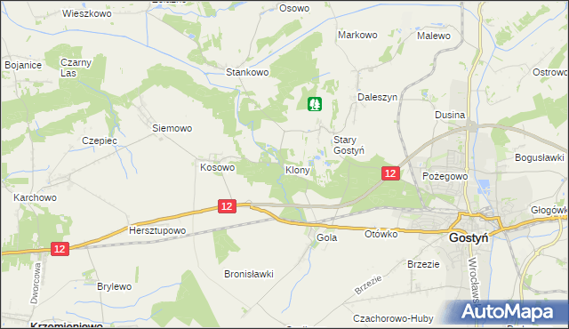 mapa Klony gmina Gostyń, Klony gmina Gostyń na mapie Targeo