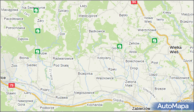 mapa Kobylany gmina Zabierzów, Kobylany gmina Zabierzów na mapie Targeo