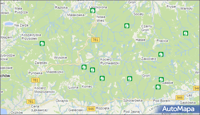 mapa Kocierz Rychwałdzki, Kocierz Rychwałdzki na mapie Targeo