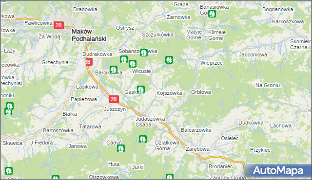 mapa Kojszówka, Kojszówka na mapie Targeo