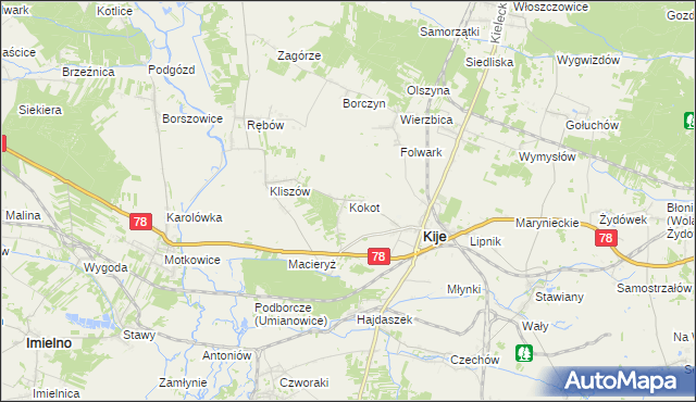 mapa Kokot, Kokot na mapie Targeo