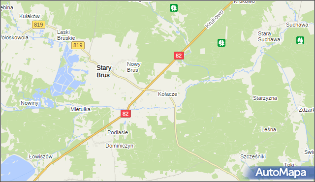 mapa Kołacze gmina Stary Brus, Kołacze gmina Stary Brus na mapie Targeo