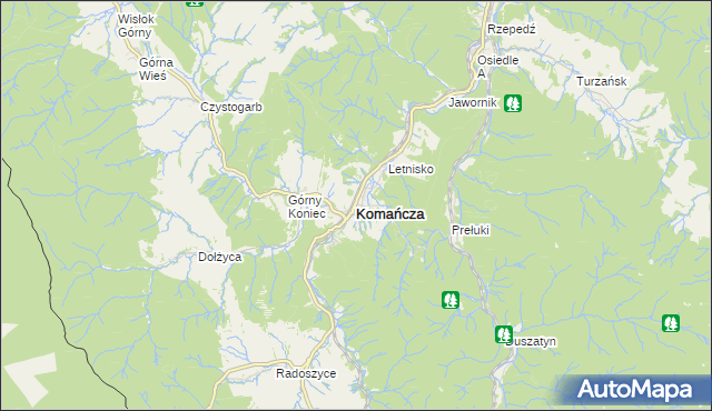 mapa Komańcza, Komańcza na mapie Targeo