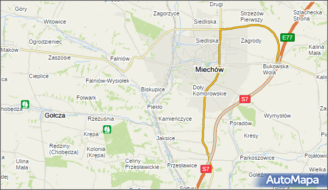 mapa Komorów gmina Miechów, Komorów gmina Miechów na mapie Targeo