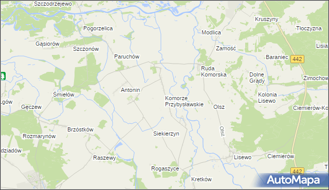 mapa Komorze Przybysławskie, Komorze Przybysławskie na mapie Targeo